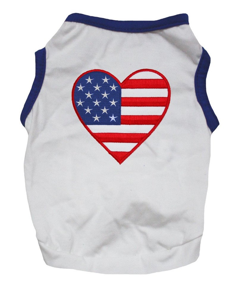 Petitebella USA Heart Puppy Dog Shirt (White/Blue, Large)